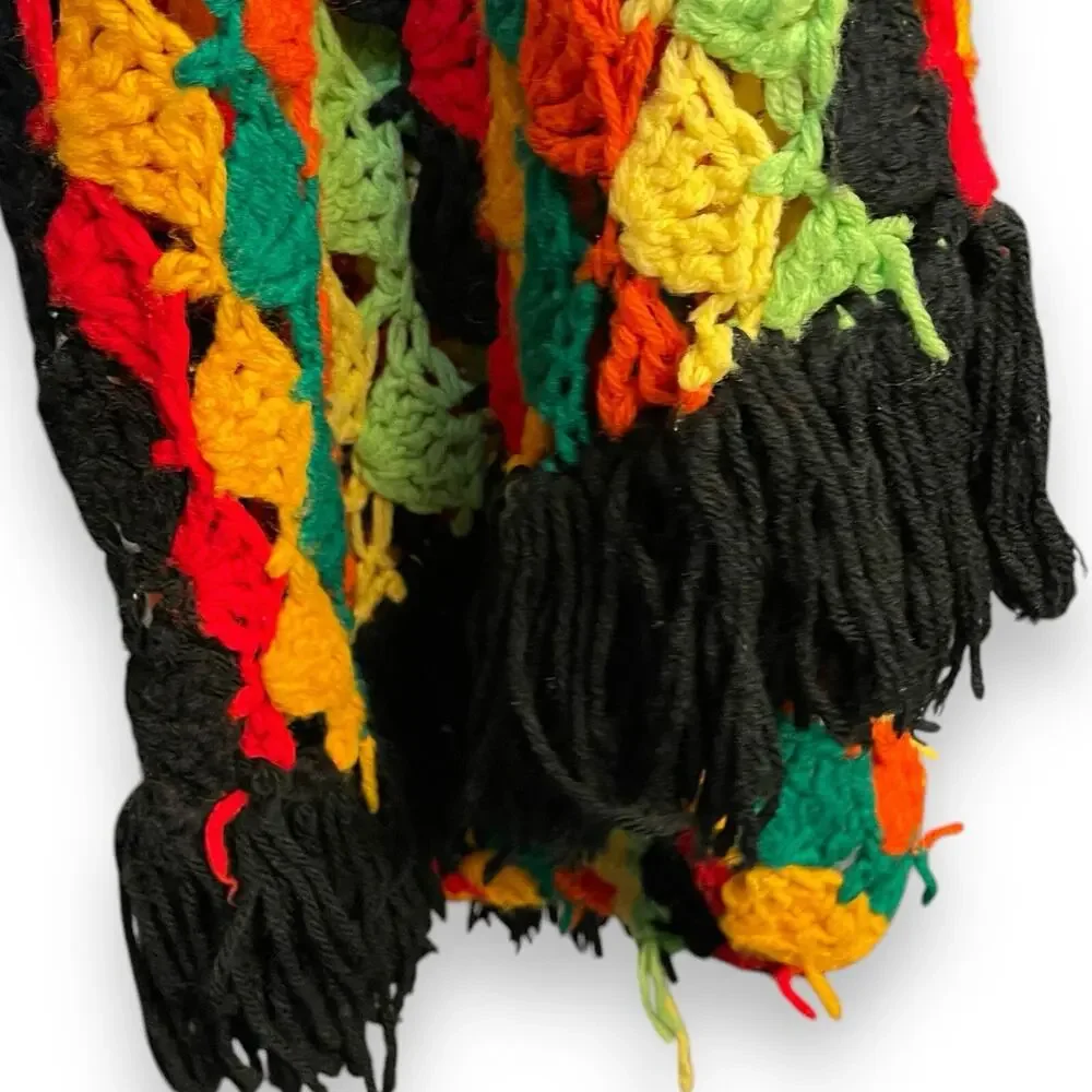 Crochet Throw Blanket Fringe Handmade Multicolored Cozy Gift Boho Decor Flawed